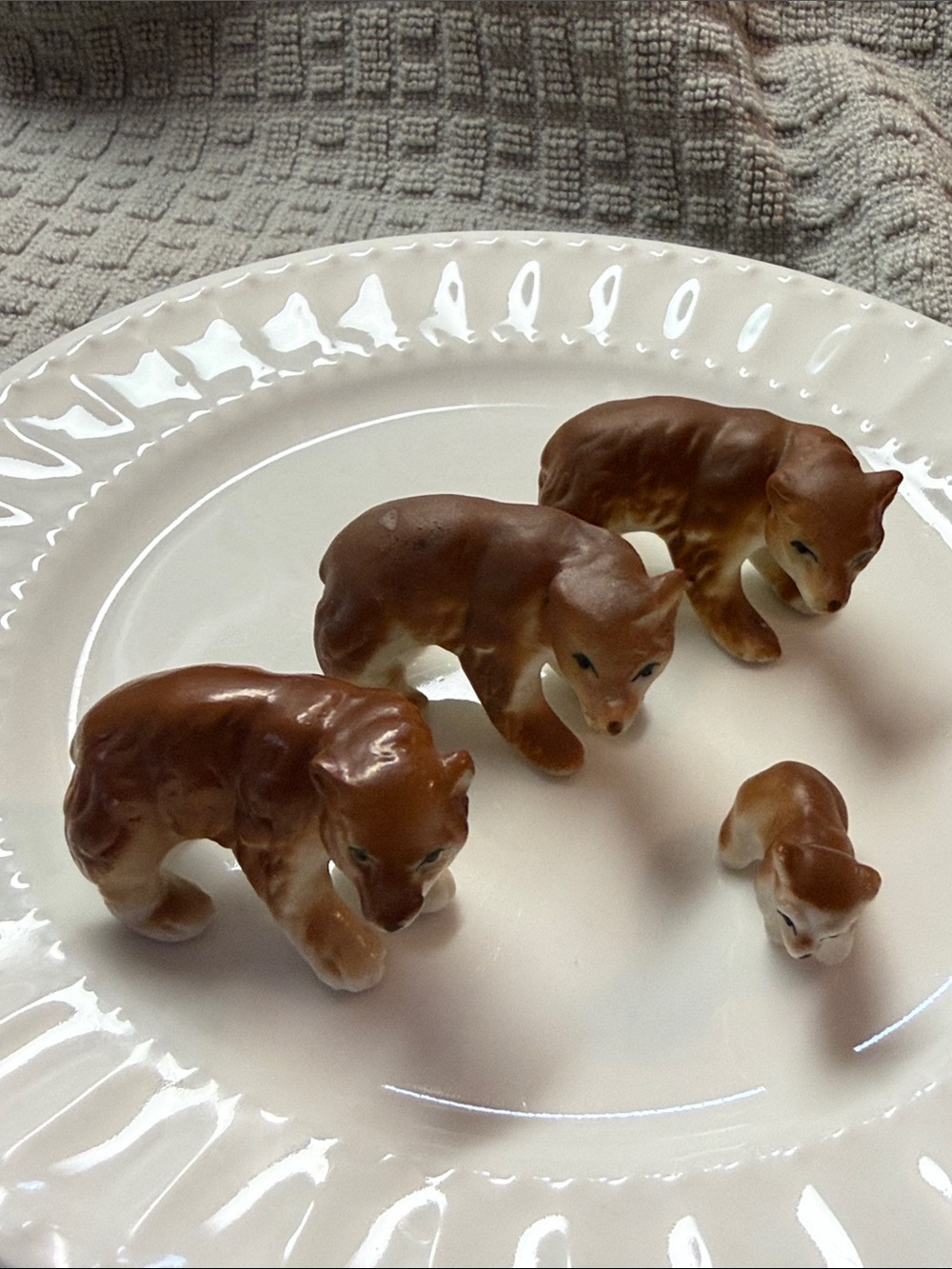 Vintage Brown bone china brown bear Small Pet Figurine Set -